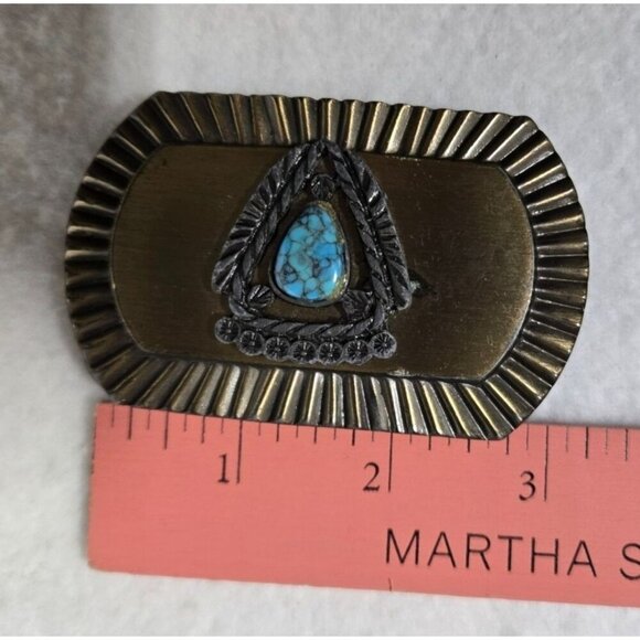 Vintage Belt Buckle with Turquoise Arrow Shaped Stone Design - Picture 4 of 5